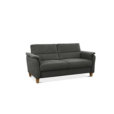 Abbildung von CAVADORE 3er Sofa Palera mit Federkern / Kompakte Dreisitzer Couch im Landhaus Stil passender Sessel und Hocker optional 179 x 89 Mikrofaser, Grau