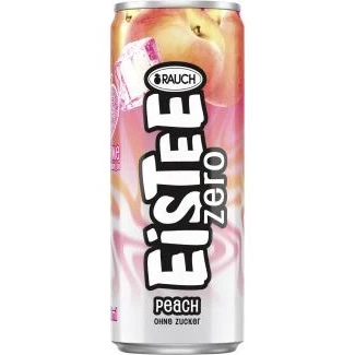 Abbildung von Rauch Eistee Zero Peach Erfrischender mit Peachgeschmack Ideal für Tee Trinker &amp; Durstlöscher Zuckerfrei kalorienarm Aus Schwarztee und Hagebutte 24x 330ml Dosen