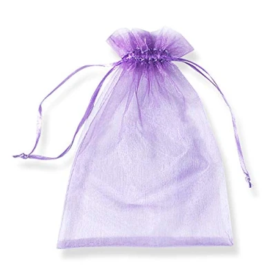 Abbildung von PLECUPE 100 Stück Durchsichtig Tunnelzug Organzabeutel Organzasäckchen Süßigkeiten Beutel Saeckchen Geschenk, 30 x 40cm Hochzeit Säckchen Party Festival Bonbonsbeutel Candy Bags Lila#1
