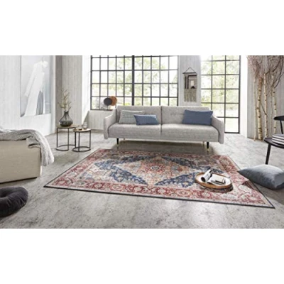 Abbildung von Nouristan Asmar Teppich Wohnzimmerteppich Orient Touch Detailiertes Muster Florales Kurflor Flachgewebe für Esszimmer, Wohnzimmer, Schlafzimmer Blau, 120x160cm