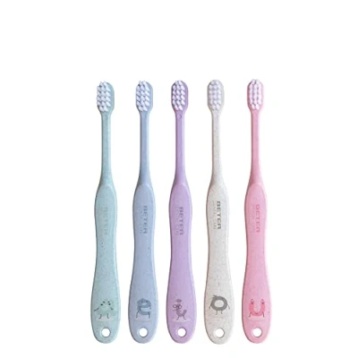 Abbildung von Beter Zahnbürsten für Kinder, 5 Stück, verschiedene Farben, Dental Care, extra weich, ergonomisch, BPA frei, Griff aus Weizenfasern, nachhaltig und recycelbar