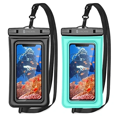 Abbildung von Syncwire Wasserfeste Handyhülle [7 Zoll, 2 Stück] IPX8 Universal für iPhone 14 13 12 11 Pro XS Max Mini SE XR X 8 7 6+, Samsung Galaxy S23 Ultra, Huawei usw. Schwarz &amp; Blau