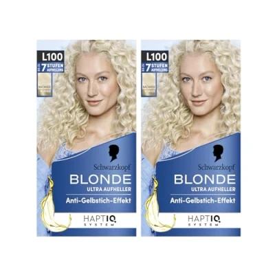 Abbildung von Schwarzkopf Blonde Aufheller L100 Eisblond (2x 175 ml), Haarfärbemittel für Öl aktiviertes Haare Aufhellen mit HaptIQ System, bis zu 7 Stufen ohne Gelbstich