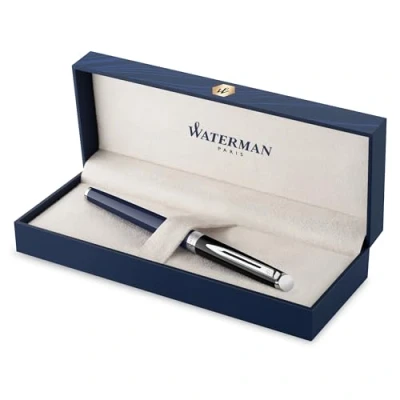 Abbildung von Waterman Hémisphère Tintenroller schwarze und blaue Lackierung mit palladiumbeschichteten Zierteilen feine Spitze Tinte Geschenkbox