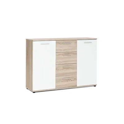 Abbildung von Avanti TRENDSTORE Jack Sideboard/Kommode in Eiche Sonoma/Weiß mit Türen und Schubladen. Verfügbar verschiedenen Maßen. (BHT: 120x85x35 cm