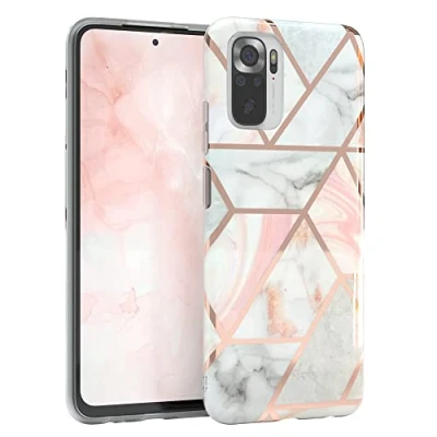 Abbildung von EAZY CASE Handyhülle Silikon mit Kameraschutz kompatibel Xiaomi Redmi Note 10 / 10S, im Marmor Design, Motiv Hülle, Ultra dünn, Slimcover, Silikonhülle, Backcover, Rosé