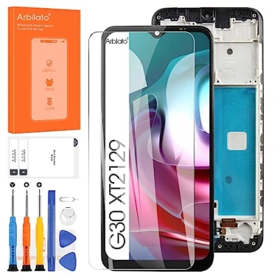 Abbildung von Display für Motorola Moto G30 XT2129 2 LCD Bildschirm Ersatz Touchscreen Digitalisierer mit Werkzeugen (Schwarz Rahmen)