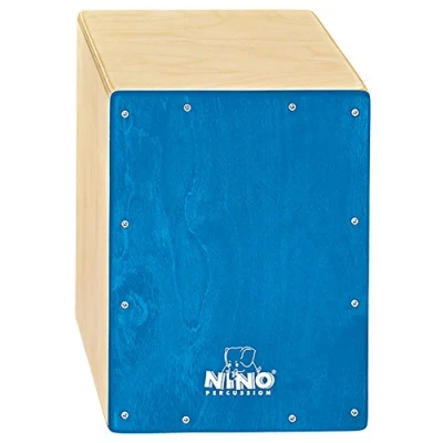 Abbildung von Nino Percussion Cajon Kinder Instrument Trommelkiste für ab 4 Jahren Musikinstrument Schlagfläche Baltische Birke, Blau (NINO950B)