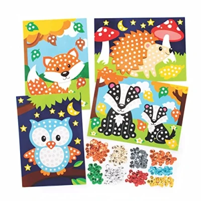 Abbildung von Baker Ross FE681 Waldtier Pailletten Bilder 4er Pack, Herbstliches Kreativset mit zum Basteln für Kinder