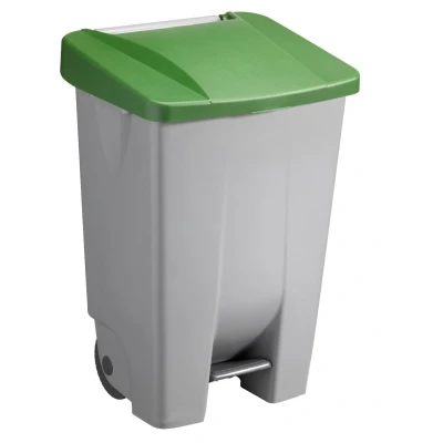 Abbildung von Sunware Basic Abfalleimer 80 Liter 49x41x75cm mit Rädern/Fußpedal/Handgriff grau/grün