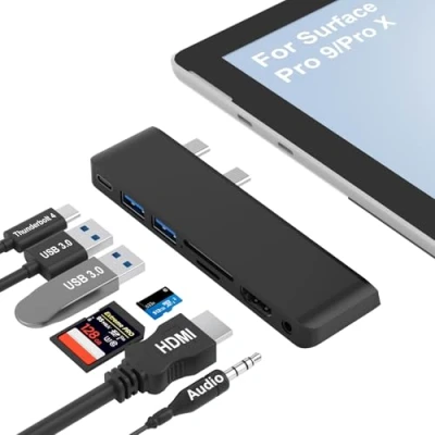 Abbildung von Surface Pro 9 Docking Station Dreifach Display mit 4K HDMI, USB C Thunderbolt 4(Video+Daten+100W PD), 2 3.0, SD/TF Kartenleser, 3.5mm Audio, Multiport Adapter Hub für Microsoft 9/Pro X