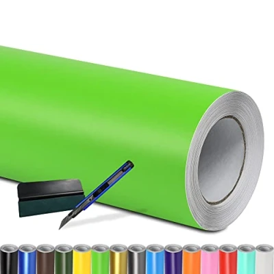 Abbildung von Folindo® Autofolie Grün Matt (9/m²) 4 x 1,52 m + Rakel &amp; Cutter Selbstklebende Luftkanal Folie zur Auto Folierung Blasenfrei