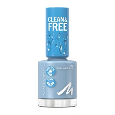 Abbildung von Manhattan Clean und Free Nail Polish, Fb. 152 Tidal Wave Blue, atmungsaktiver Nagellack, vegan, 8 ml