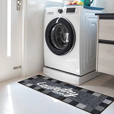 Abbildung von Ottomanson Laundry Kollektion Teppichläufer mit Gummirückseite und kariertem Rand, 50 cm x 150 cm, Schwarz