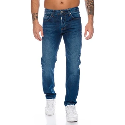 Abbildung von Lorenzo Loren Herren Jeans Hose Denim Used Look Regular Fit [LL324 Dunkelblau W30 L30]