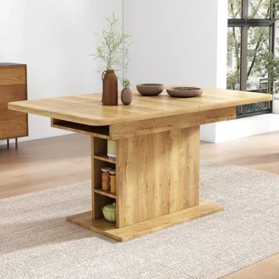 Abbildung von Merax Esstisch Holz, Ausziehbar Esszimmertisch mit Stauraum, Rechteckiger Küchentisch, für Wohnzimmer und Esszimmer, 110/130L x 70B 75H cm, Natur