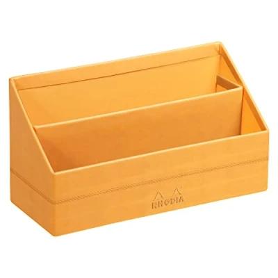 Abbildung von Rhodia 118840C Briefablage (mit 2 Fächern, aus italienischem Kunstleder, 20 x 10 x14 cm, ideal für Ihr Schreibtisch) orange