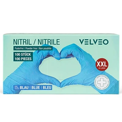 Abbildung von 100 Stück Nitril Untersuchungshandschuhe in Spender Box Größe wählbar: XS, S, M, L, XL, XXL Einweghandschuhe Einmalhandschuhe