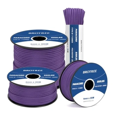 Abbildung von Brotree 550 Paracord 4mm 30m Schnur 100% Polyester Seil Reißfest Typ III 7 Kern für Armbänder, Basteln, Outdoor, Camping, Survival Lila