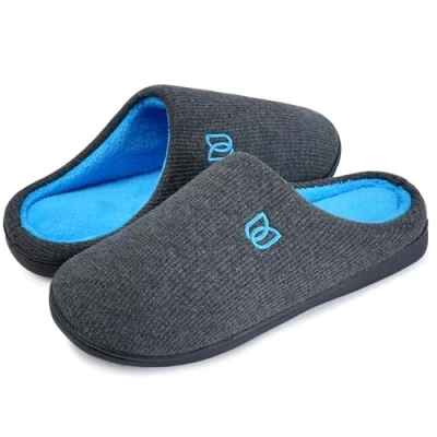 Abbildung von Damen Herren Hausschuhe aus Memory Baumwolle Drinnen Pantoffeln im Herbst und Winter für Draussen (Dunkelgrau Blau, 42/43 EU)