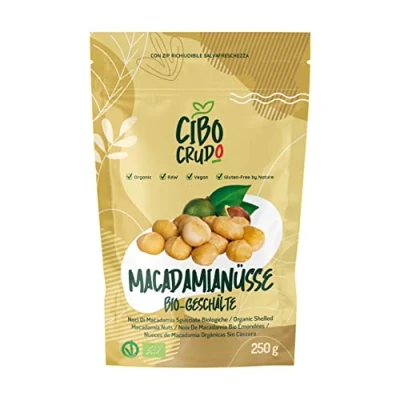 Abbildung von Bio Macadamianüsse Kerne 250g. Macadamia Nüsse ohne Schale. Naturbelassen Roh und Ungesalzen. Reich an Mineralsalzen Ballaststoffen Kohlenhydraten.
