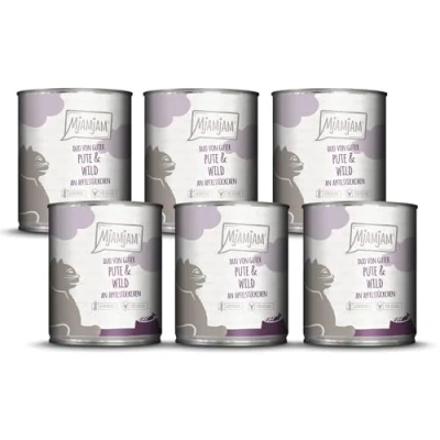 Abbildung von MjAMjAM Premium Nassfutter für Katzen DUO von guter Pute &amp; Wild an Apfelstückchen, 6er Pack (6 x 800g), getreidefrei mit extra viel Fleisch