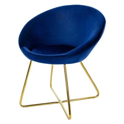 Abbildung von ML Design Esszimmerstuhl aus Samt, Blau, Wohnzimmerstuhl mit runder Rückenlehne, Polsterstuhl goldene Metallbeine, Ergonomische Sessel für Esstisch, Küchenstuhl Schalenstuhl Schminktisch Stuhl