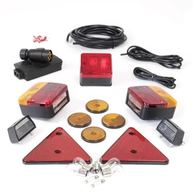 Abbildung von Wiltec Anhängerbeleuchtung Set mit 7 poligem Stecker, Leuchten, Reflektoren und Kabel für Anhänger, Anhängerleuchte verschiedenen Funktionen