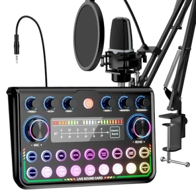 Abbildung von SINWE Podcast Equipment Set mit Audio Interface und Studio Kondensatormikrofon für Smartphones PCs, Plug and Play Live Soundkarte, ideal Streaming, Gesang, YouTube Gaming