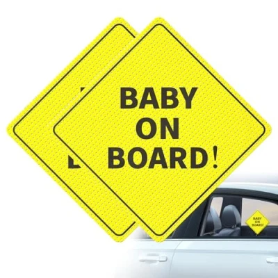 Abbildung von VBGURR 2 Stück Baby On Board Aufkleber Auto, Wiederverwendbar Auto Board, An Bord für Zubehör(Gelb)
