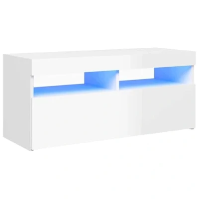 Abbildung von vidaXL TV Schrank mit LED Leuchten Lowboard Fernsehschrank Fernsehtisch Sideboard HiFi Möbel Tisch Board Hochglanz Weiß 90x35x40cm