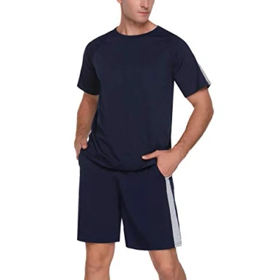 Abbildung von Doaraha Schlafanzug Herren Kurz Set Pyjama mit Streifen,Zweiteilige Nachtwäsche Sommer Sleepwear Hausanzug für Männer