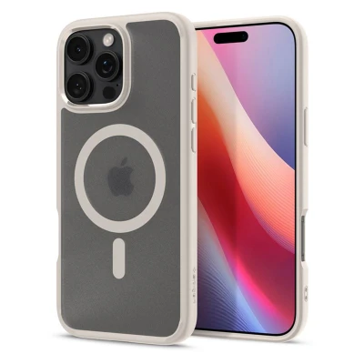 Abbildung von Spigen für iPhone 16 Pro Hülle [Anti Yellowing] Ultra Hybrid MagFit Case Handyhülle Transparent Dünn Slim Kompatibel mit MagSafe Frost Natural Titanium
