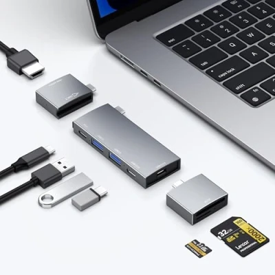 Abbildung von USB C Hub for MacBook, 7 in 2, Thunderbolt 4 Port, 4K 60Hz HDMI, 2 C, A Data Ports microSD SD Card Reader MacBook Pro 13 Inch, Air M1 M2 M3 iPad Dell Lenovo