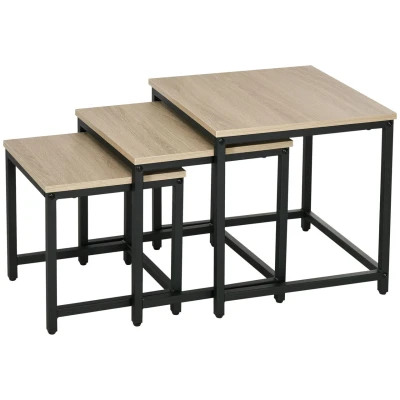 Abbildung von Couchtisch 3er Set Beistelltisch Satztisch Sofatisch mit Holzoptik, Stahl