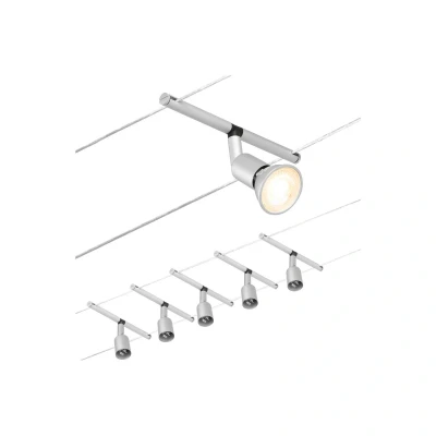 Abbildung von Paulmann 94442 CorDuo Seilsytem Set Salt DC max. 5x10 Watt erweiterbar Chrom matt Drahtseil Kunststoff GU5,3 Drahtseilsystem ohne Leuchtmittel