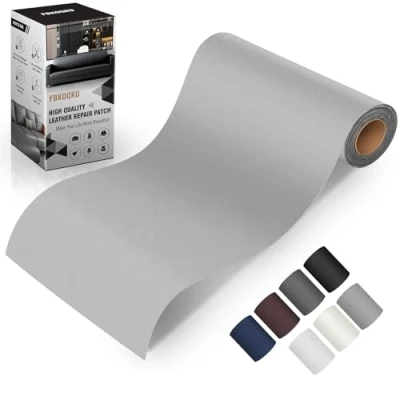 Abbildung von FBKOQKU Leder kunstleder selbstklebend, 10 x 200cm Reparatur set, Kit für Möbel, Sofa, Autositze, Taschen, und Renovierung(Glatt Grau)