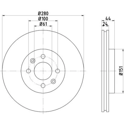 Abbildung von TEXTAR 92113900 Bremsscheibe 280 24 04/06 100 außenbelüftet ohne Radbefestigungsbolzen, Radnabe RENAULT: SCENIC 2, TWINGO MEGANE 2 Kombi