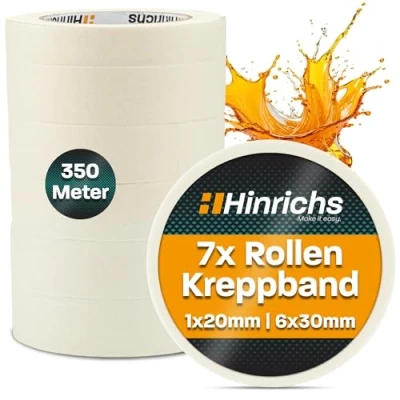 Abbildung von Hinrichs Klebeband 7 x Kreppband 6 Rollen 50 m 30 mm plus 1 Rolle 20 Malerkrepp für sauberes Abkleben