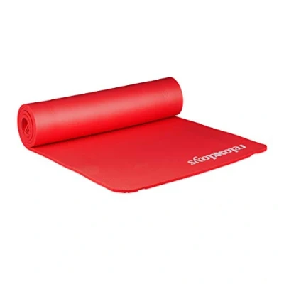 Abbildung von Relaxdays Unisex Erwachsene Yogamatte, 1 cm dick, für Pilates, Fitness, gelenkschonend, mit Tragegurt, Gymnastikmatte 60 x 180 cm, rot