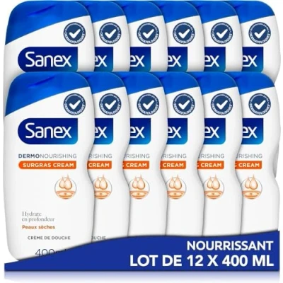 Abbildung von SANEX Dermo rückfettend, Duschgel, Cremeformel, für die ganze Familie* entwickelt mit Dermatologen spendet Feuchtigkeit trockene Haut und schützt 12 x 400 ml