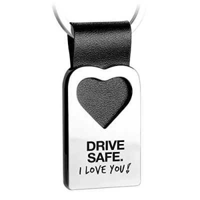 Abbildung von FABACH Schlüsselanhänger Herz mit Gravur aus Leder Drive Safe I Love You