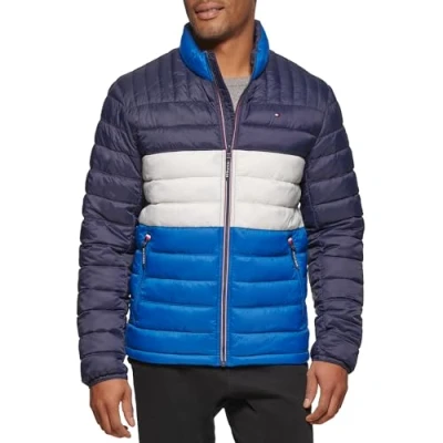 Abbildung von Tommy Hilfiger Herren Ultra Loft Lightweight Packable Puffer Jacket (Standard und Big &amp; Tall) Daunenalternative Mantel, Königsblauer Block, L