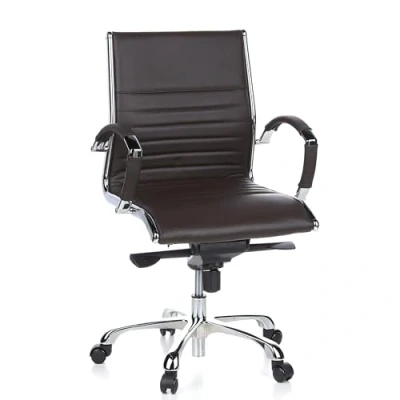 Abbildung von hjh OFFICE 660522 Profi Chefsessel Parma 10 Leder Braun/Chrom moderner Bürostuhl, mittelhohe Rückenlehne