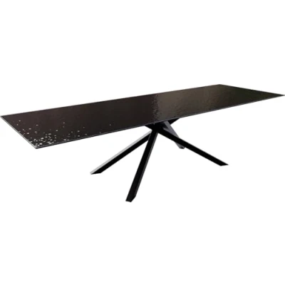 Abbildung von Esstisch Edge 300x100 Reliefglas Rauchschwarz 3D Design Kreuzgestell Rechteck Schwarz