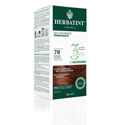 Abbildung von Herbatint Permanentes Farbgel 3 Dosen, 300 ml 7R Kupferblond, ohne Ammoniak, für empfindliche Haut, 100% Abdeckung weißes Haar, mit 8 natürlichen Bio Extrakten