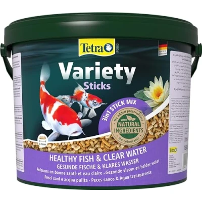 Abbildung von Tetra Pond Variety Sticks Fischfutter Mix für Teichfische aus drei verschiedenen Sticks, die Gesundheit, Farbenpracht und Vitalität aller Fische im Teich, 10 L Eimer