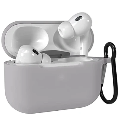Abbildung von EAZY Case Schutzhülle für AirPods Pro 2 Hülle Anthrazit Silikon Stoßfest mit Karabiner geeignet als Schlüsselanhänger Antikratz Etui rutschfeste Silikonhülle Airpod 2. Generation Grau