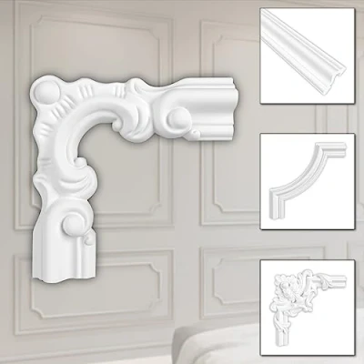 Abbildung von HEXIM Zierleiste HCR502 3, 2 Ecken, Eckstück aus PU Polyurethane extrem widerstandsfähig, schneeweiß &amp; modern (2 Stück 3) Stuckleiste Segment Eckleiste Beständig