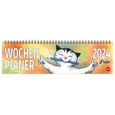 Abbildung von Jacob Wochenquerplaner 2024. Praktischer Tischquerkalender mit Spiralbindung und Katzen Cartoons. Liebevoll illustrierter Tisch Kalender für Katzenliebhaber.
